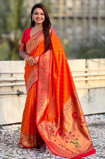 Woven bandhani paithani fusion silk saree