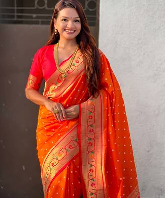 Woven bandhani paithani fusion silk saree 2