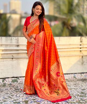 Woven bandhani paithani fusion silk saree 5