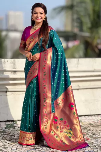 Woven bandhani paithani fusion silk saree