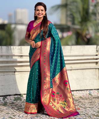 Woven bandhani paithani fusion silk saree 5