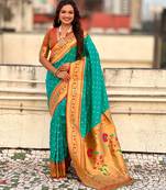 Woven bandhani paithani fusion silk saree