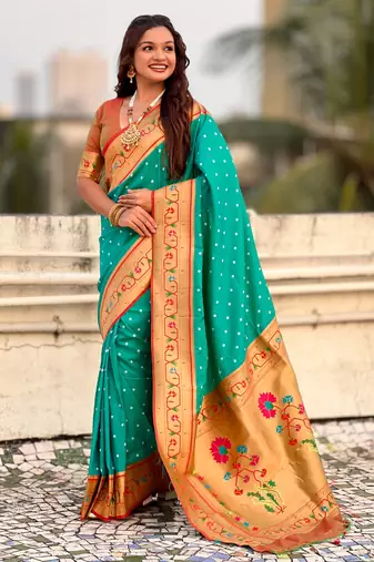 Woven bandhani paithani fusion silk saree