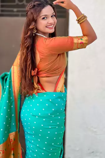 Woven bandhani paithani fusion silk saree