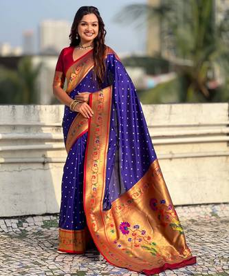 Woven bandhani paithani fusion silk saree 1