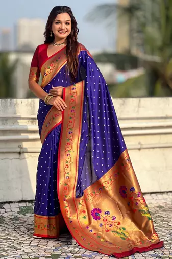 Woven bandhani paithani fusion silk saree