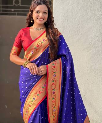 Woven bandhani paithani fusion silk saree 2