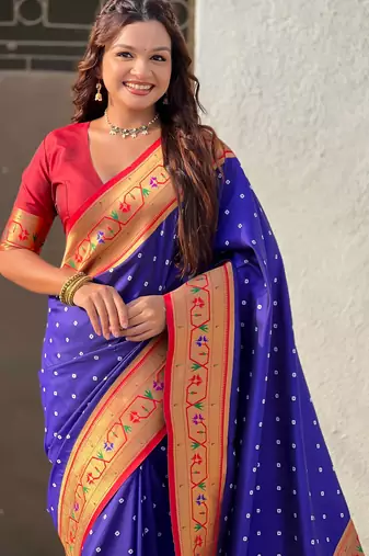 Woven bandhani paithani fusion silk saree
