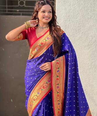 Woven bandhani paithani fusion silk saree 3