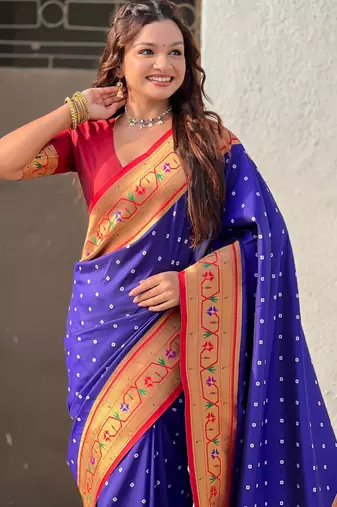 Woven bandhani paithani fusion silk saree