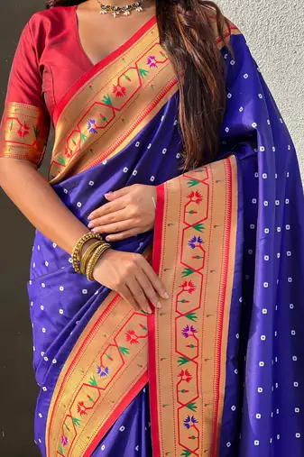 Woven bandhani paithani fusion silk saree