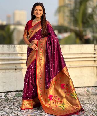 Woven bandhani paithani fusion silk saree 1