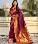 Woven bandhani paithani fusion silk saree