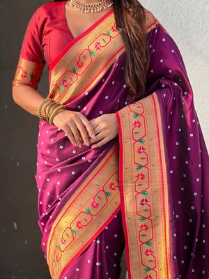 Woven bandhani paithani fusion silk saree 3