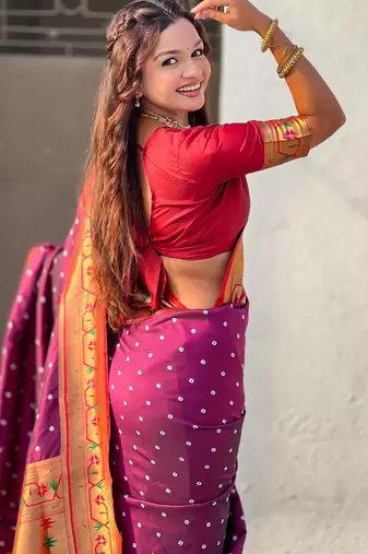 Woven bandhani paithani fusion silk saree