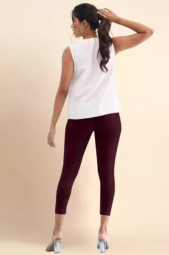 Microfiber elastane stretch soft cropped leggings with ultrasoft waistband