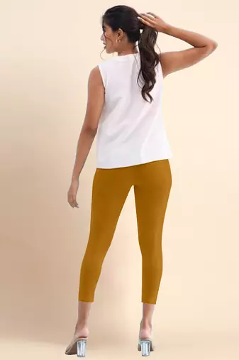 Microfiber elastane stretch soft cropped leggings with ultrasoft waistband