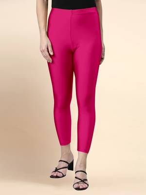 Trendmalls Pink Microfiber elastane stretch soft cropped leggings with ultrasoft waistband 1