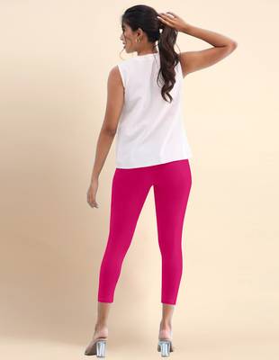 Trendmalls Pink Microfiber elastane stretch soft cropped leggings with ultrasoft waistband 2