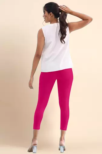 Pink Microfiber elastane stretch soft cropped leggings with ultrasoft waistband