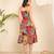 Women pink geometric print cotton flared strappy dress