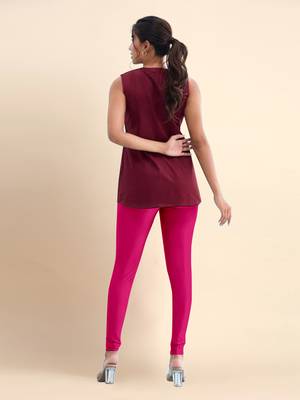 Trendmalls Pink Microfiber elastane stretch soft churidar length leggings with ultrasoft waistband 2