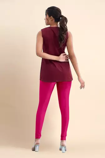 Pink Microfiber elastane stretch soft churidar length leggings with ultrasoft waistband
