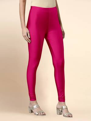 Trendmalls Pink Microfiber elastane stretch soft churidar length leggings with ultrasoft waistband 4