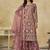 Onion pink embroidered sequins work net palazzo salwar kameez