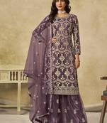 Mauve embroidered sequins work net palazzo salwar kameez