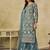 Turquoise embroidered sequins work net palazzo salwar kameez