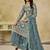 Turquoise embroidered sequins work net palazzo salwar kameez