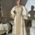  Cream Gold Moroccan Stitched Kaftan with Handcrafted Embroidery & Flared Sleeves