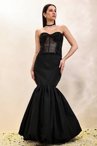 Black plain organza gown