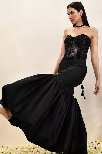 Black plain organza gown