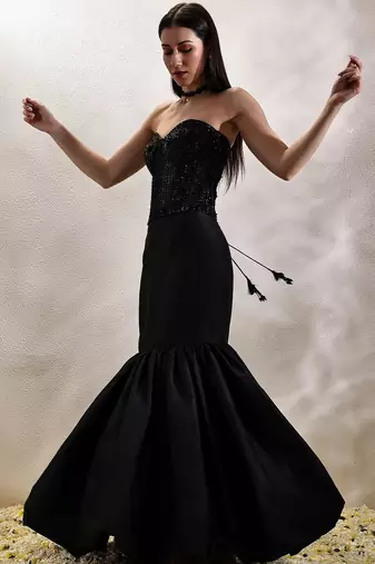 Black plain organza gown