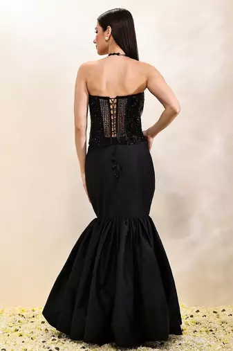 Black plain organza gown