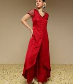 Maroon plain silk kurta set