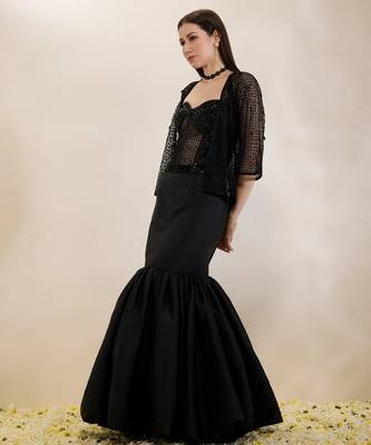 Black plain organza gown with jacket 2