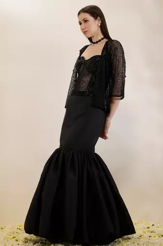 Black plain organza gown with jacket