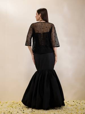 Black plain organza gown with jacket 3