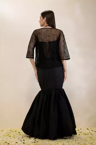 Black plain organza gown with jacket