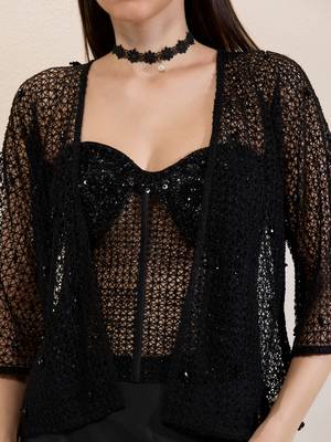 Black plain organza gown with jacket 4