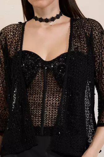 Black plain organza gown with jacket