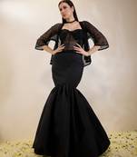 Black plain organza gown with jacket