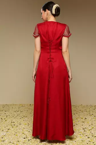 Maroon plain silk kurta set