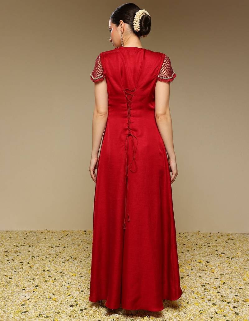 Maroon plain silk kurta set