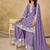Embroidered lavender chinon silk palazzo salwar suit