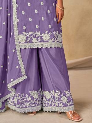 Embroidered lavender chinon silk blend palazzo suit 3