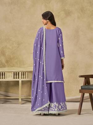 Embroidered lavender chinon silk blend palazzo suit 4